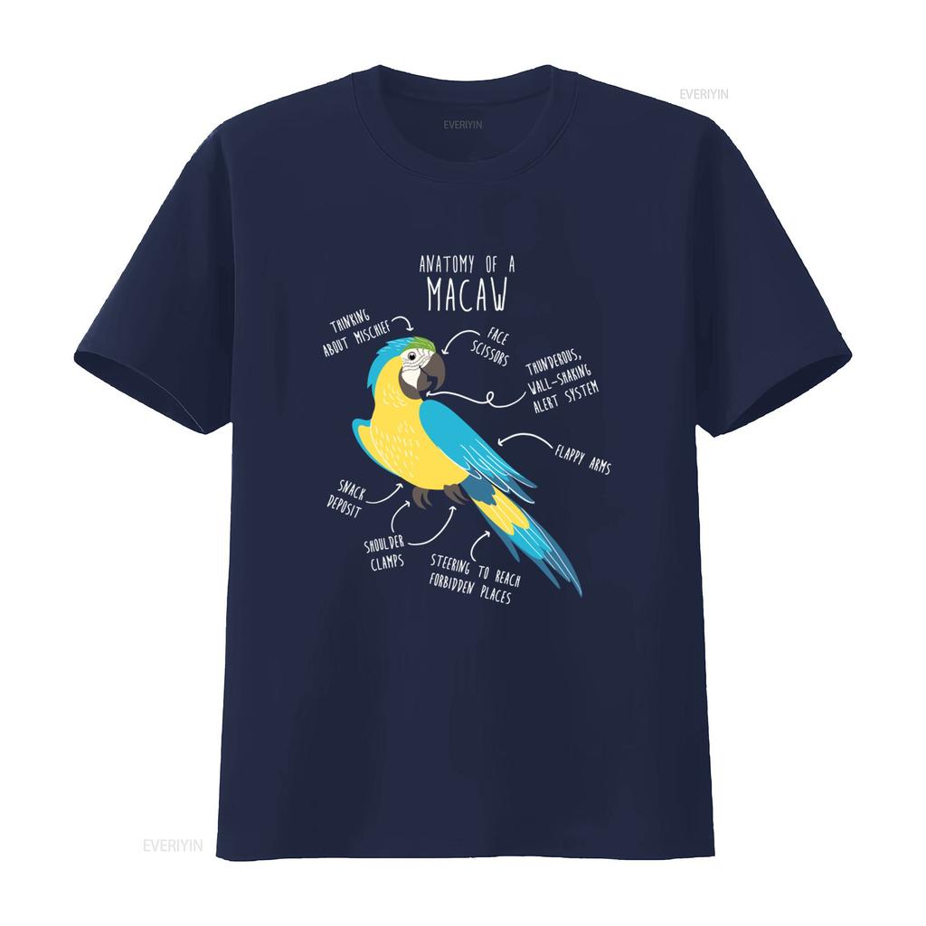 Blue and Gold Macaw Anatomy T shirt for Funny Parrot Lover Cute Pet Bird Mom Dad Top vintage Washed Stretched fashion