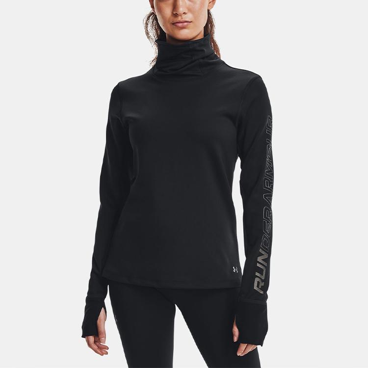 Under Armour Funnel Neck Running Sports T-Shirt Women Tops Black 1365636-001