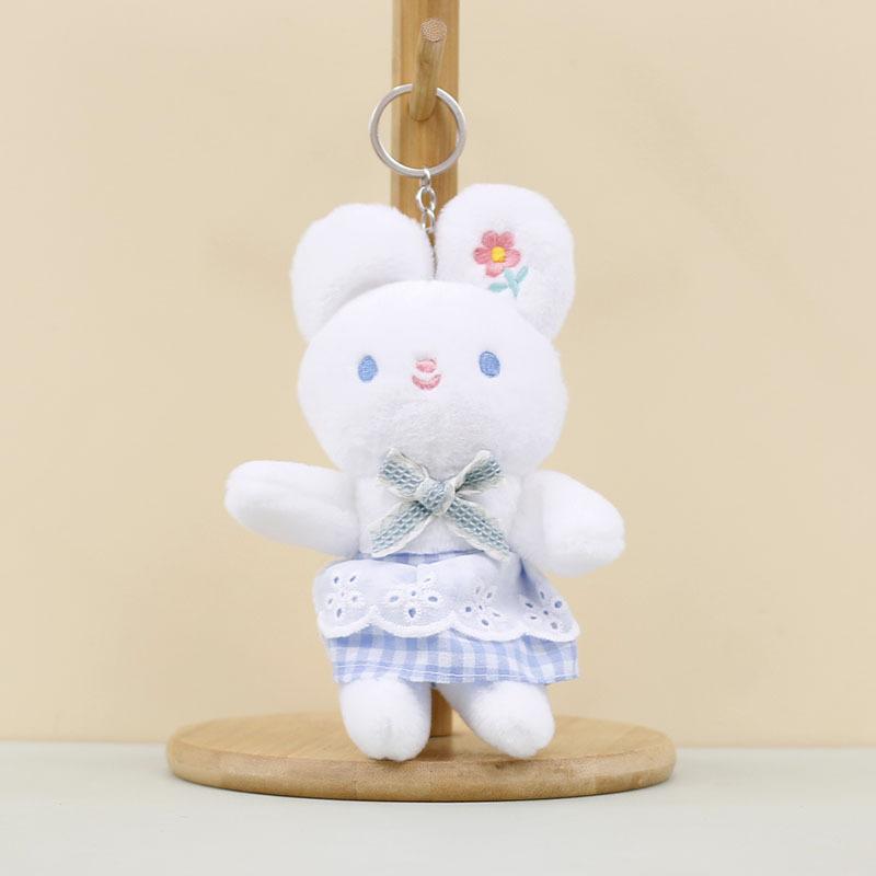 

Bunny Soft Plush Keychain With Checkered Dress Cute Stuffed Doll Rabbit White Rabbit