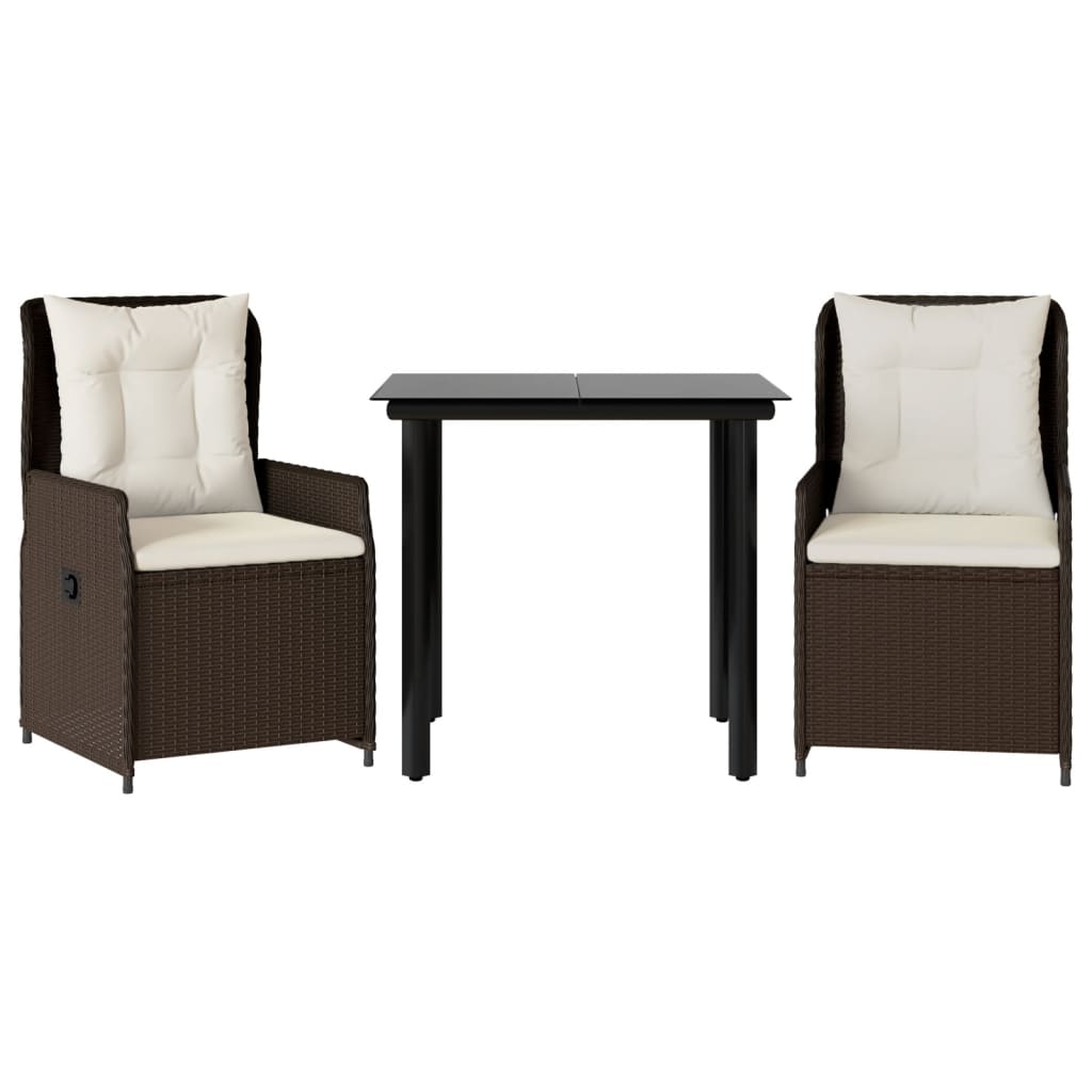 3 Piece Outdoor Dining Set with Cushions Brown Poly Rattan