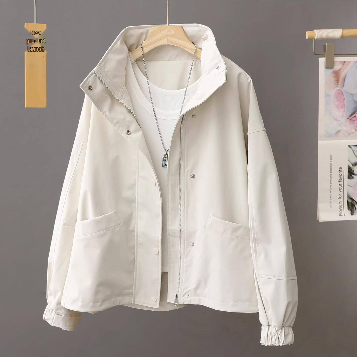 

Women s Korean-Style Stand Collar Short Casual Autumn Jacket M бежевий