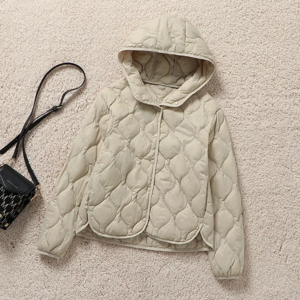 Damen Leichte Daunenjacke Mode Warm Winddicht Slim Weiße Entendaunen Kapuze Reife Damenjacke