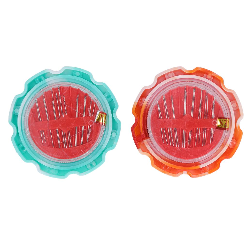 2 Pcs Cyan Yellow Portable Storage Disc Needle Sucker Round Plastic Magnetic Sewing Needle Holder with 32 Needle