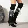 Britische Wildleder Over-Knee Stiefel Mode Stiletto Stiefel Fransenstiefel Hosenrohrstiefel 40-45 Große Größen Stiefel
