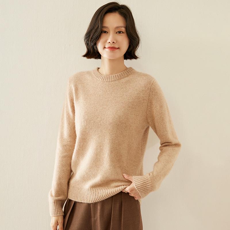 Women's Cashmere Round Neck Sweater - Thick, Versatile, Loose-Fit, Long Sleeve for Autumn/Winter