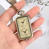 Retro Inspired Bronze Pocket Watch Keychain; Square Quartz Timepiece with Double Time Movement Antique Style