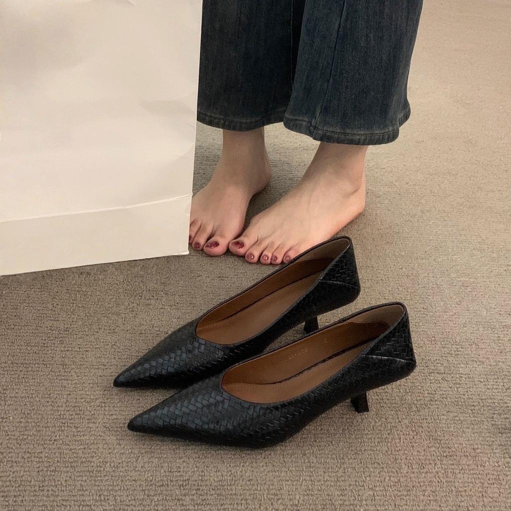High sense niche high heel temperament pointed tip thin heel single shoes French evening commute fashion grandma shoes
