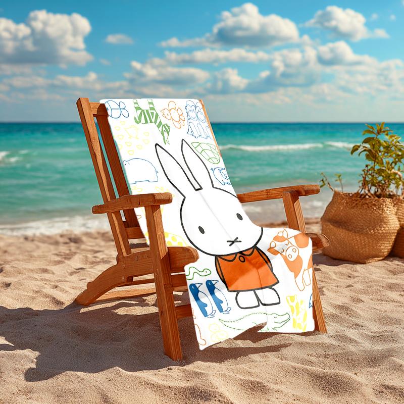 1pc Miffy1 Beach Towel, Comfortable and Thick, and Swimming/Bath/Picnic/Camping Towel, Suitable for Seaside Beaches