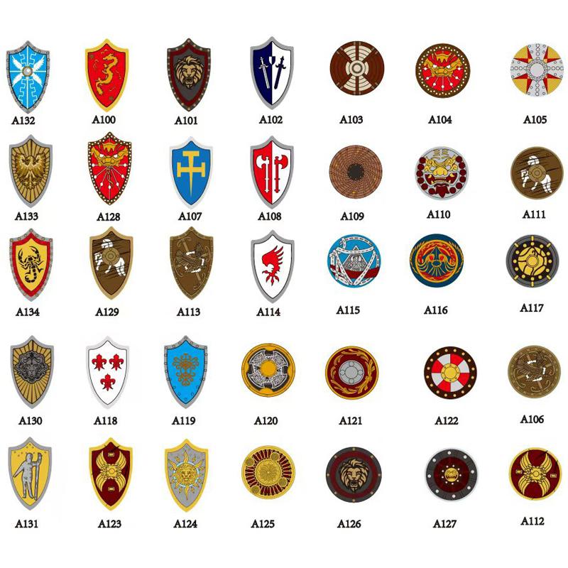 Middle Ages Empire Flag Pole Building Blocks Military Castle Lion Teutonic Knight Soldier Figures Roman Warrior Sheild Brick Toy