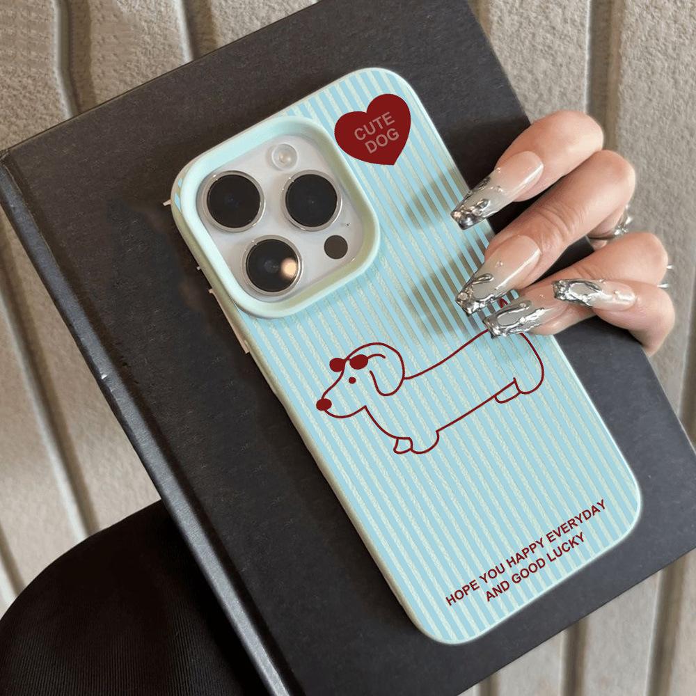 Dachshund love applies to iPhone17 Pro leather pattern mobile phone case 17 all-inclusive 15 large holes 16 soft case 14 generation