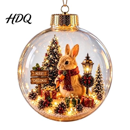Cute Forest Animal Ornaments Christmas Story Ornament 3.15" Ball Hanging Decoration with Mini Holiday Scene Clear Plastic Sphere Decor Inside,