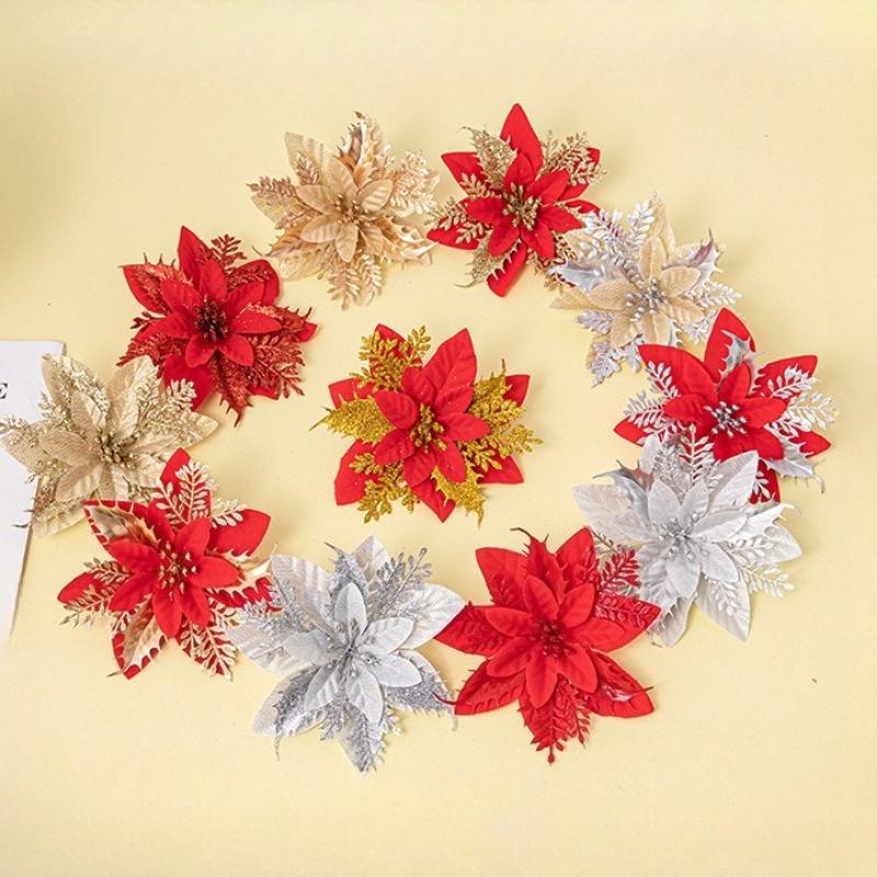 5 ks 14,5 cm Třpytivé Umělé Vánoční Květiny Mreey Ozdoba na Vánoční Stromek Šťastný Nový Rok Ozdoby Vánoční Umělé Květiny natal