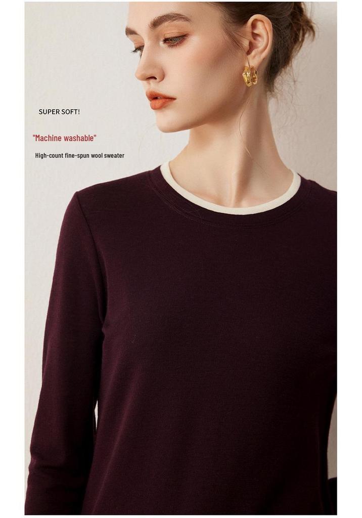 Women's Round Neck 100% Fine Wool Knit Top - Loose Slimming Fit