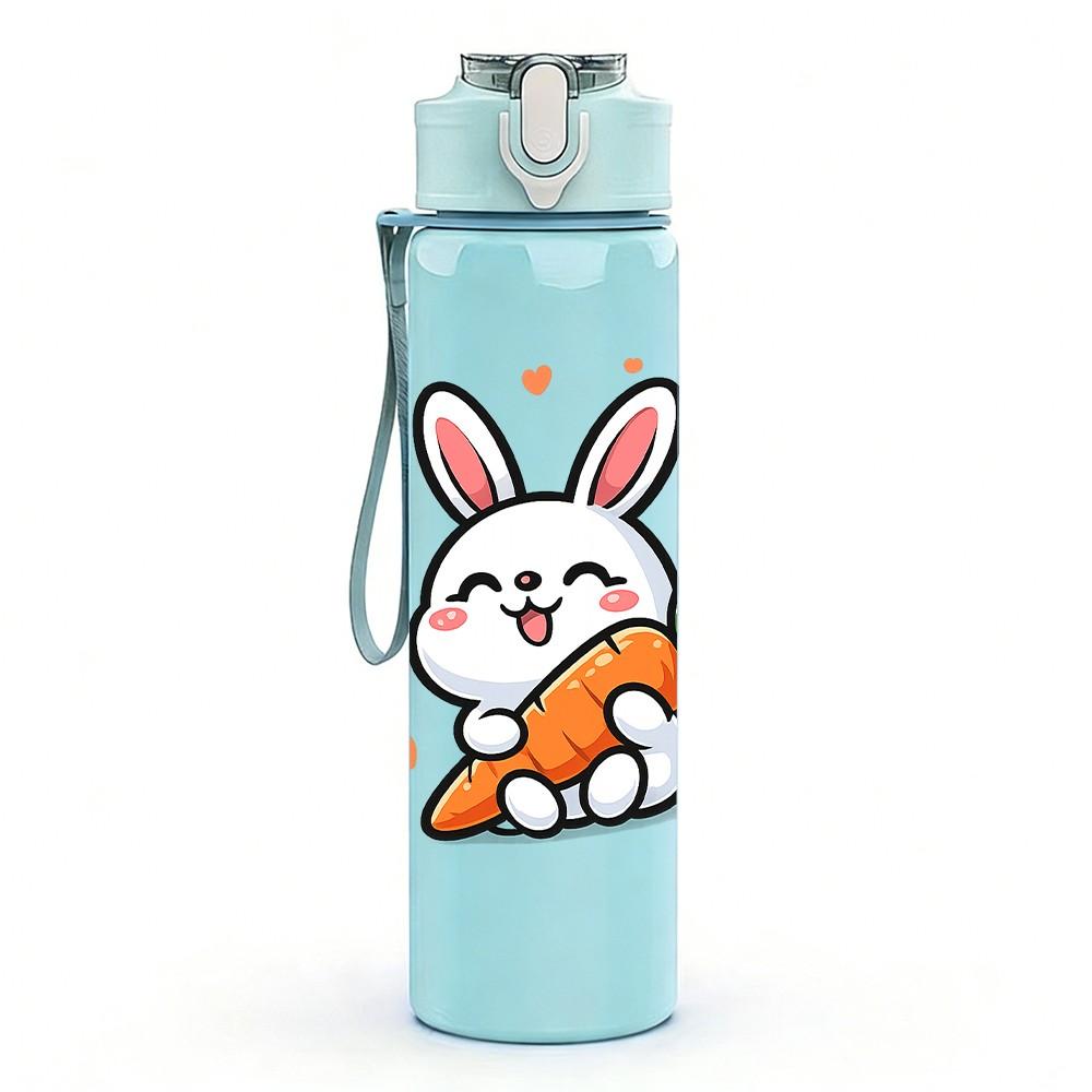 1PC Cute Bunny Carrot 750ml Color Plastic Sports Water Bottle Leakproof Flip Straw Lid Suitable for Sports Office Home Use
