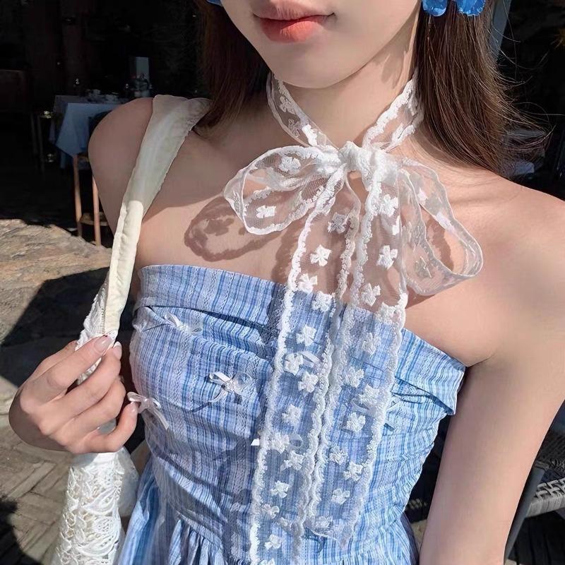 Bows, Pearl Strings, Silk Scarves, Summer Vacation Style, Atmosphere-enhancing Neckband Decoration, Hairband, Hair Ties