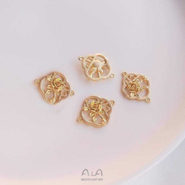 14K Gold Filled Color Preserving Double Bail Connector with Auspicious Ruyi Cloud & Plum Blossom for DIY Bracelets, Earrings, Hairpins, and Pendants.