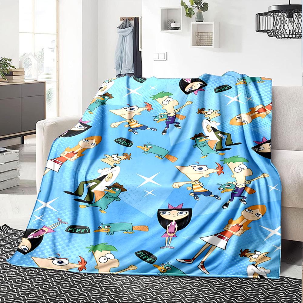 1pc Phineas and Ferb3 Blanket, Gift, for Men and Women, Soft Blanket, Good for Sofa Bed Couch Travel, Lightweight Flannel Blanket