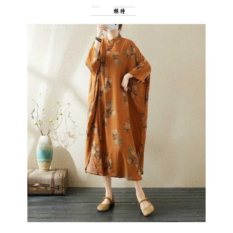 Printed Stand Neck Loose Oversized Vacation Dresses