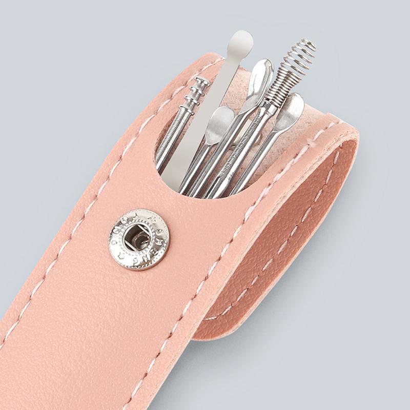 6-Piece Portable Ear Cleaning Kit with Spiral Spring Ear Picks, Carbon Steel Earwax Remover Tool for Home Travel Hygiene Care