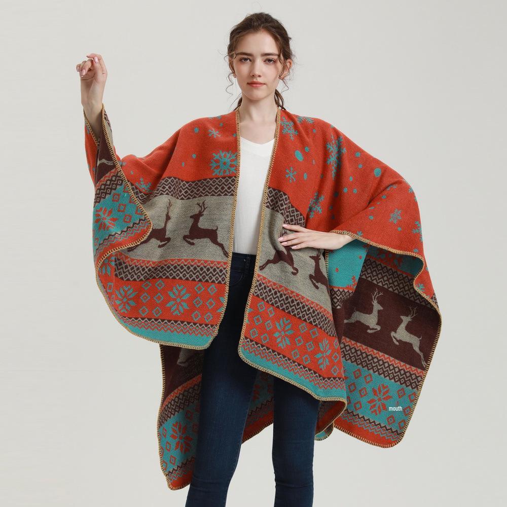 Damen Imitationskaschmir Doppelseitiger Schal: Europäische & Amerikanische Mode, Dick, Warm, mit Schlitzdesign für Frühling & Herbst