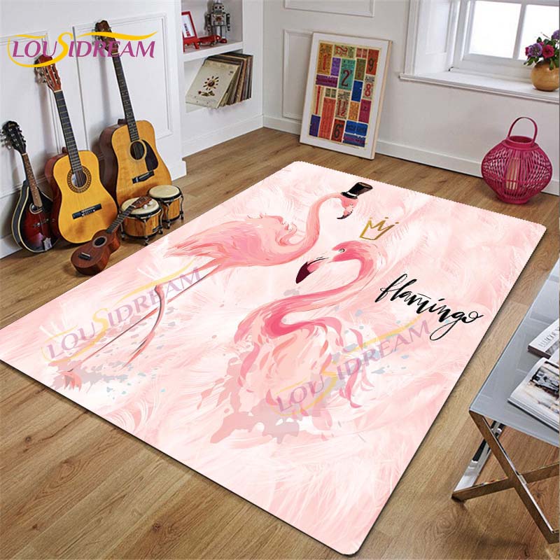 3D Flamingo Rug Carpet for Livingroom Bedroom Kids Room Colorful Modern Rug Non Slip Floor Carpet INS Style Decor Flower Carpet