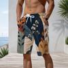 Men Faux Denim Tie Dye Patchwork Beach Shorts Elastic Drawstring Waist Casual Quick Dry Swim Trunks With Pockets For Summer Surfing Vacation