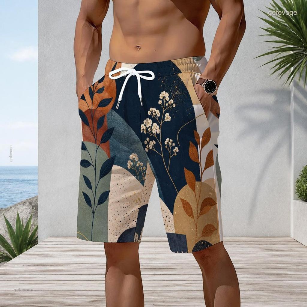 Men Faux Denim Tie Dye Patchwork Beach Shorts Elastic Drawstring Waist Casual Quick Dry Swim Trunks With Pockets For Summer Surfing Vacation