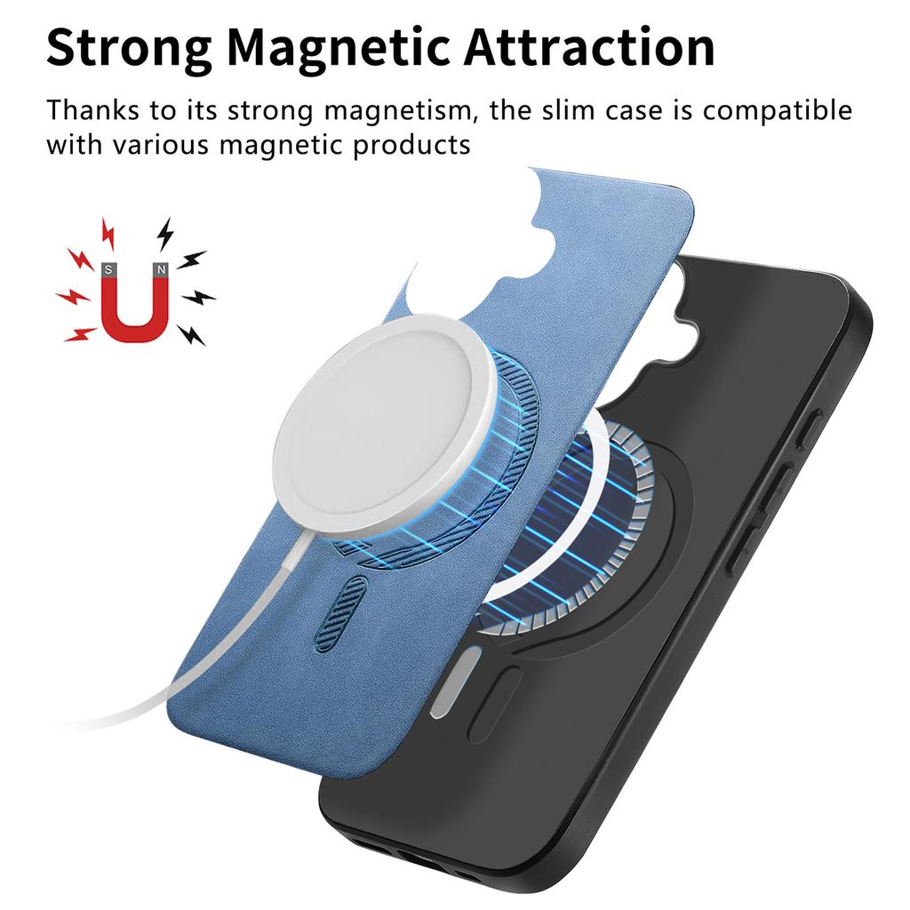 B1 For iPhone 16 Plus Leather Back Case Compatible with MagSafe Skin-Touch Phone Cover