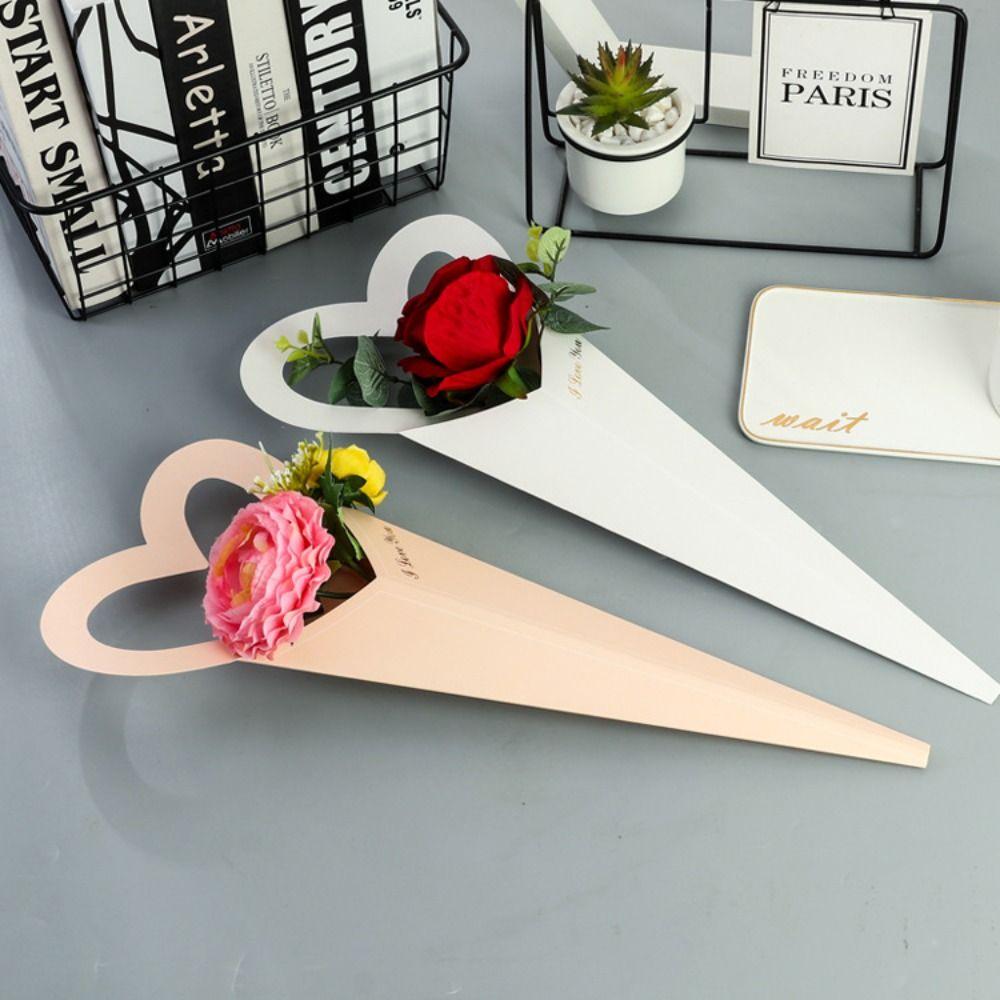10pcs Romantic Heart Single Flower Box Paper Bouquet Packaging Box Wedding Birthday Party