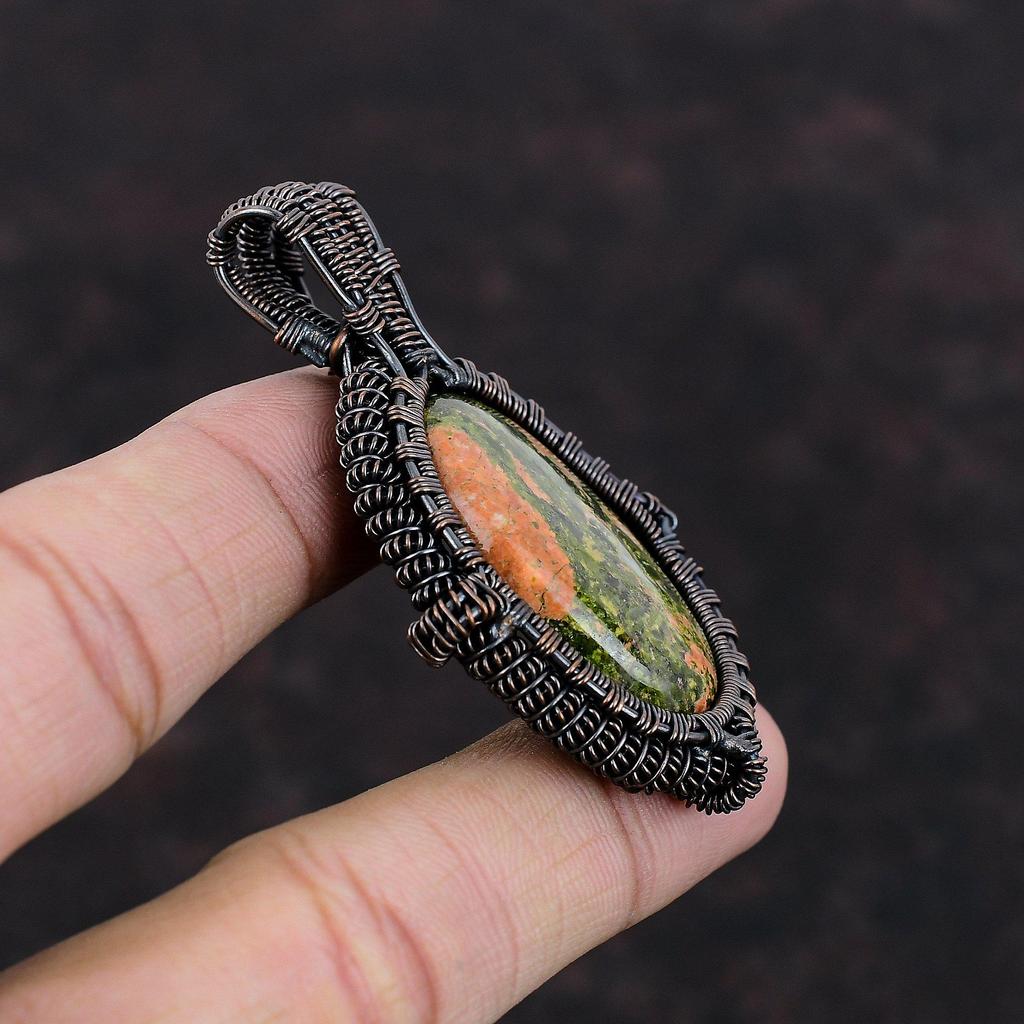 Unakite Pendant Copper Wire Wrapped Pendant Unakite Jewelry Gemstone Pendant Beautiful Copper Jewelry Women's Special Gift Handmade Pendant