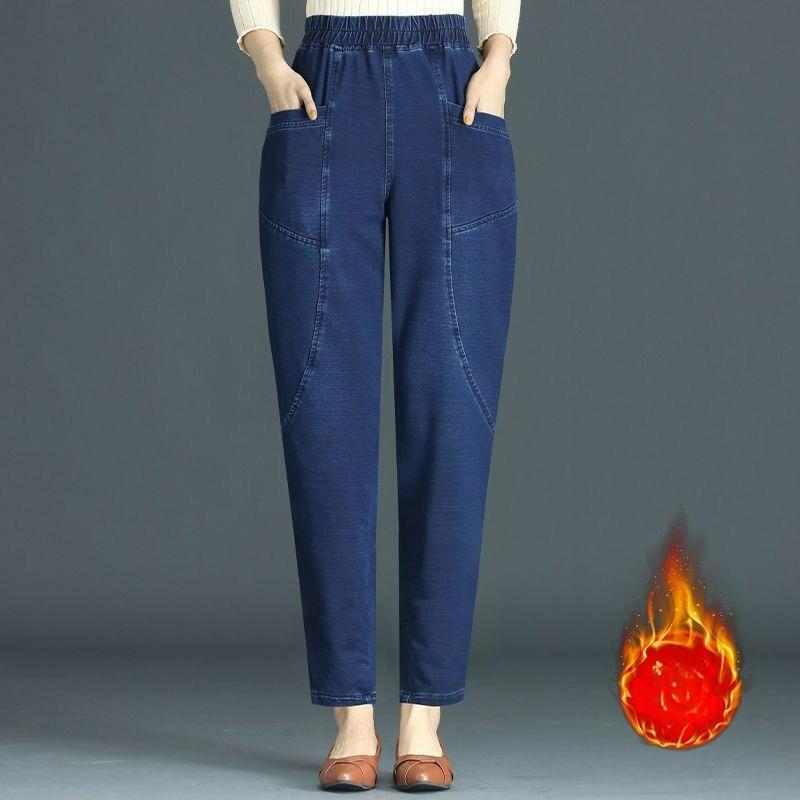 

Плюс Вельветовые Джинсы Женские Осень и Зима С Высокой Посадкой Свободные и Тонкие Повседневные Брюки-Шаровары Длиной Девять Девятых XXXL синий