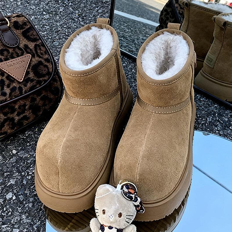 Outdoor velvet and thicker 2025 new winter warm thick-soled snow boots women's big head short boots Northeast cotton shoes