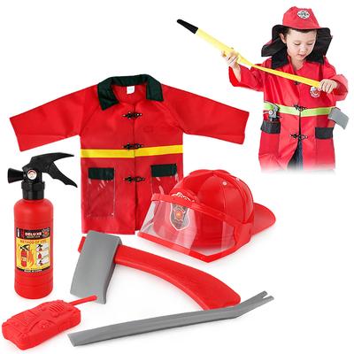 Kids Firefighter Costume Tool Costume Role Play Suit Fireman Dress Up Outfit Hat Fire Extinguisher Party Birthday Gift Toy