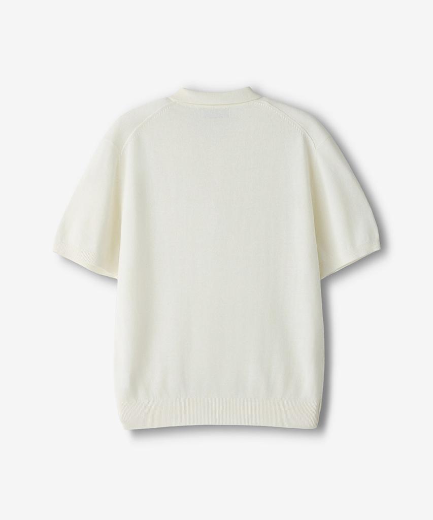 ECORR Linen Henley Neck Collar Crop Short Sleeve Knit_Ivory