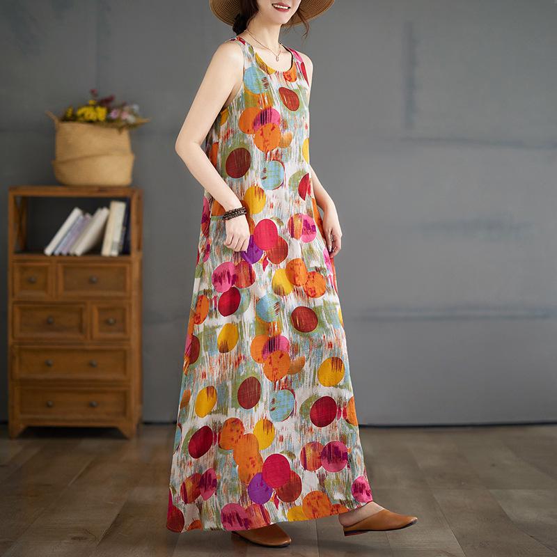 

Летнее богемное платье без рукавов из хлопка и льна больших размеров 2024 XL