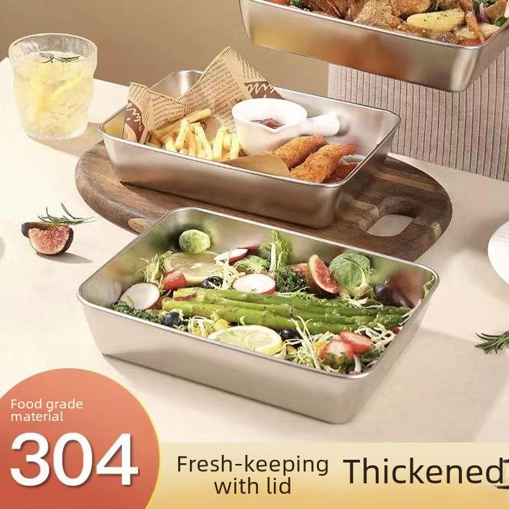 Nerezový víceúčelový čtvercový tác na pečení, uchovávání čerstvosti a přípravu jídla