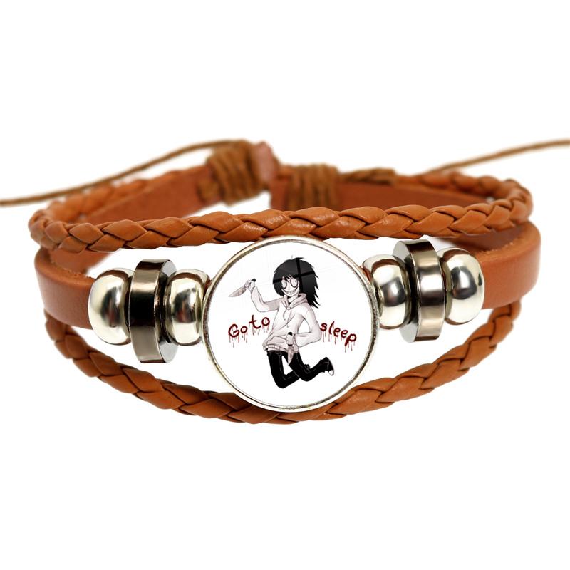 Fashion Accessory Gift For Kids Hot Creepypasta CREEPY PASTA TICCI TOBY Bracelet Glass Leather Bangle JEFF THE KILLER