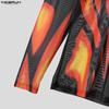 INCERUN Men Long Sleeve Mesh Sheer See Through Print Party Fitted T-shirts Tops
