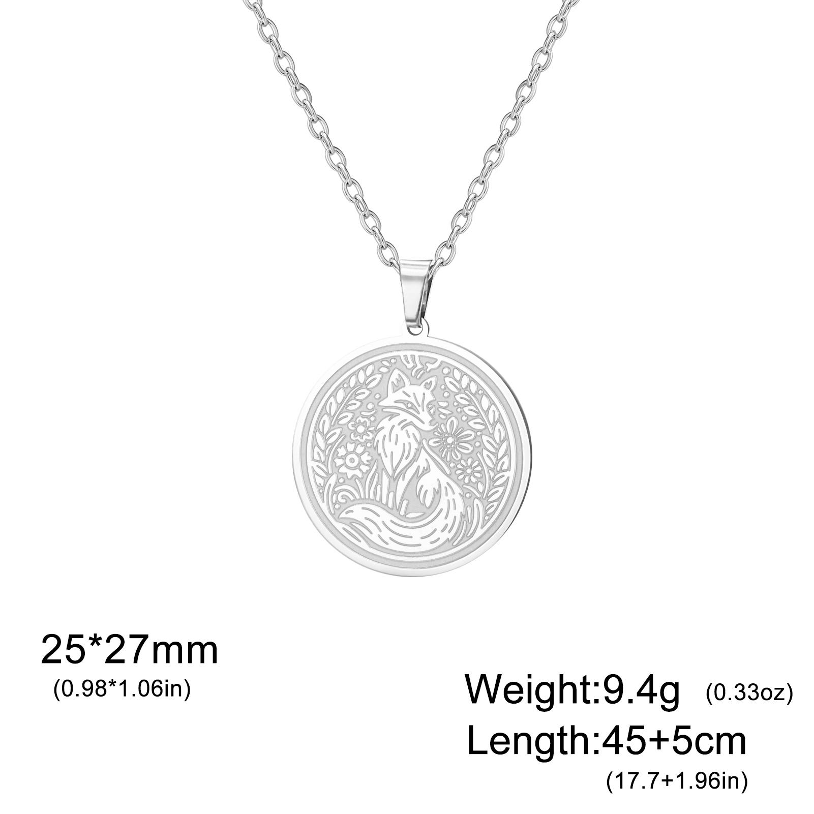Wise Fox Pendant Necklace Celtic Fox Charm with Flowers Necklace Gift For Woman Spiritual Guardian Jewelry 45cm