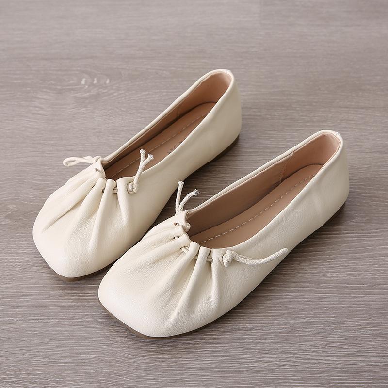 2025 Spring and Autumn New Flat-soled Maternity Shoes Comfortable Nurse Big Head Non-slip Square Head Casual Internet Celebrity Soft Leather Single Sh