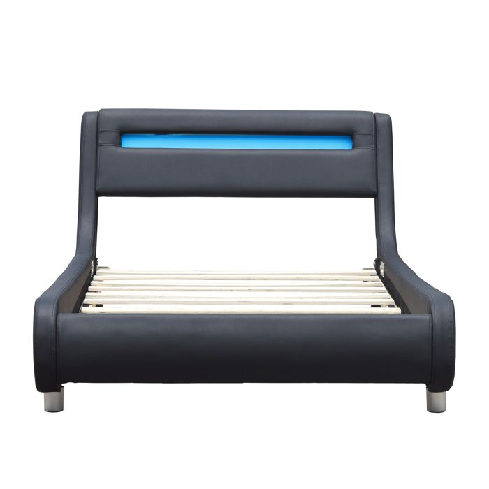 Gina Bed for 90x200 Mattress - Curved Headboard Base BLACK Color 5 Cm Feet - 13 Slats - PVC Covering