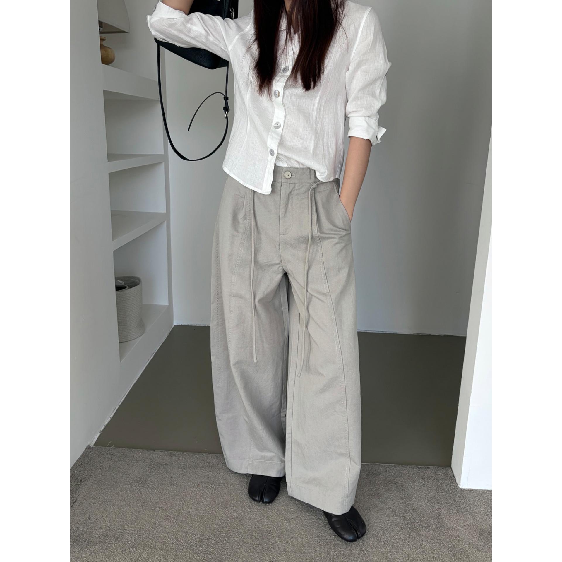 

ICC Women s Korean Tencel Cotton Wide-Leg Drawstring Casual Pants for Spring/Summer 1635 M