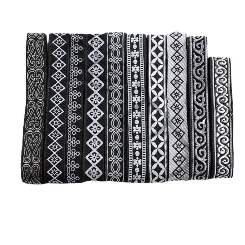 Traditional Ethnic Lace Trim with Black & White Patterns for Clothing, Carpets, & Accessories