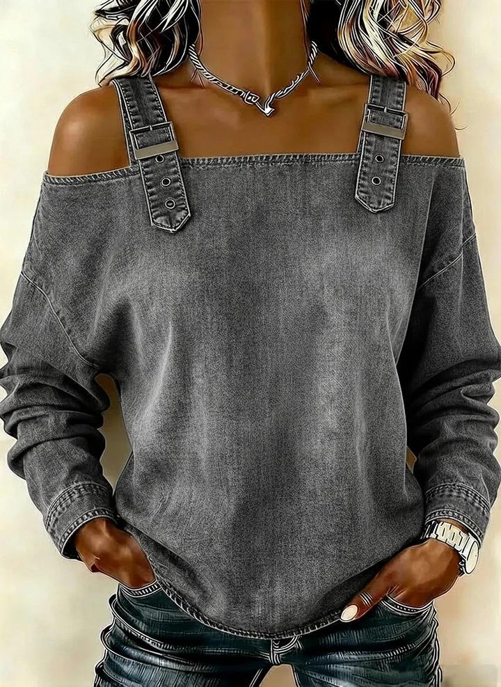 2026 Women's One-Shoulder Strap Long Sleeve Top for Spring, Summer, and Autumn