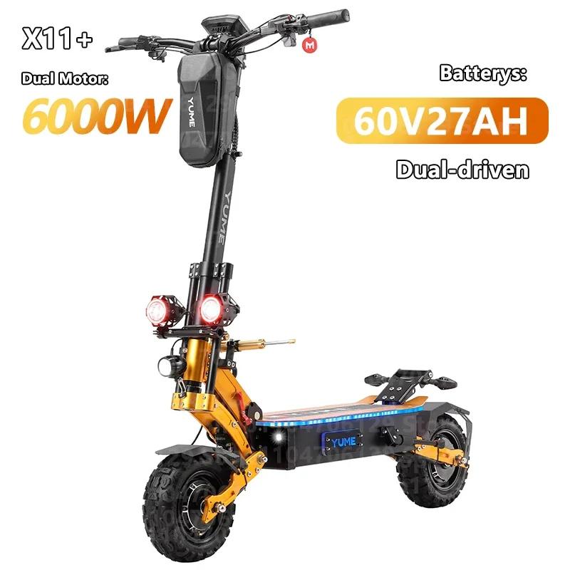 YUME X11+ EU Certifikovaná elektrická koloběžka, 6000W, Dva motory, 60V 27Ah Baterie, 11palcové pneumatiky, max. rychlost 95 km/h Tlumič řízení