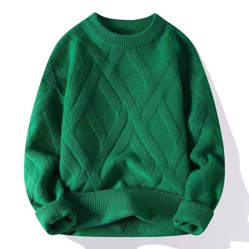 Men's Winter Cable Knit Sweater: Casual, Solid Color, Light Mature Style, Round Neck Pullover.