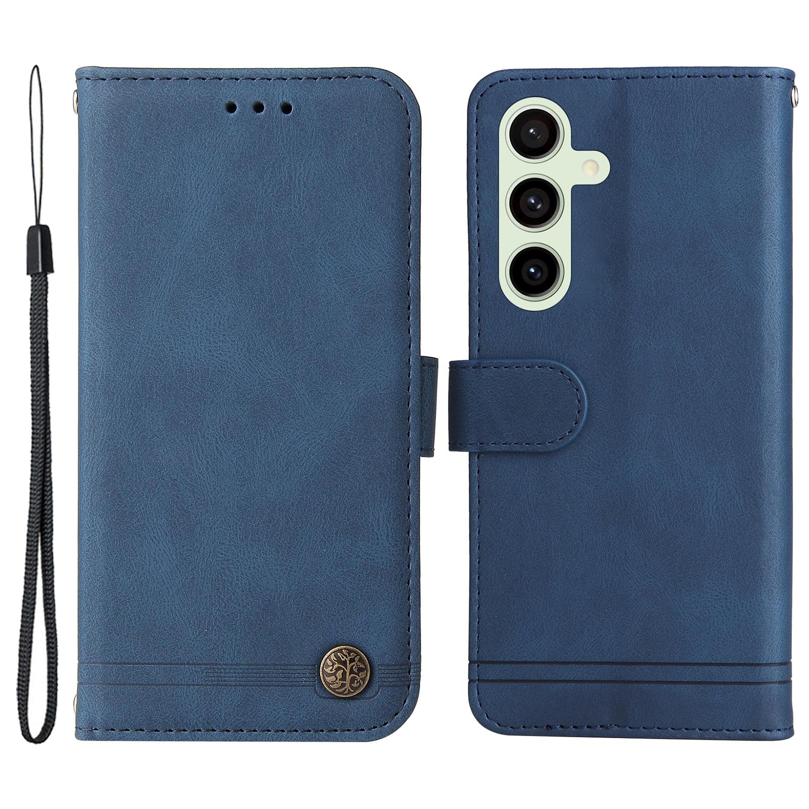 

For Samsung Galaxy S24 FE Leather Wallet Cases Skin Touch Phone Cover Stand with Strap Blue
