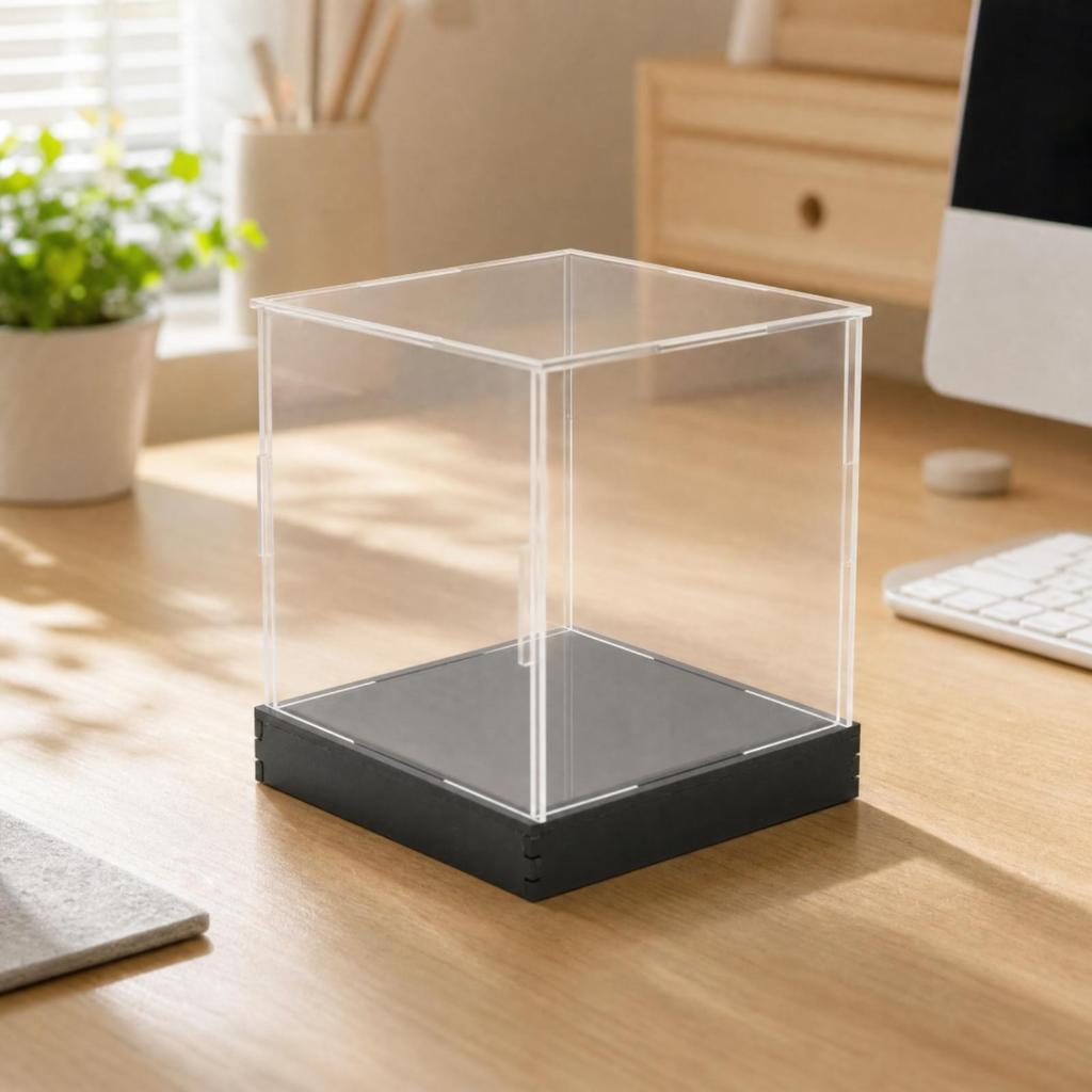 Figure Display Case with Black Foundation Tabletop Clear Desktop