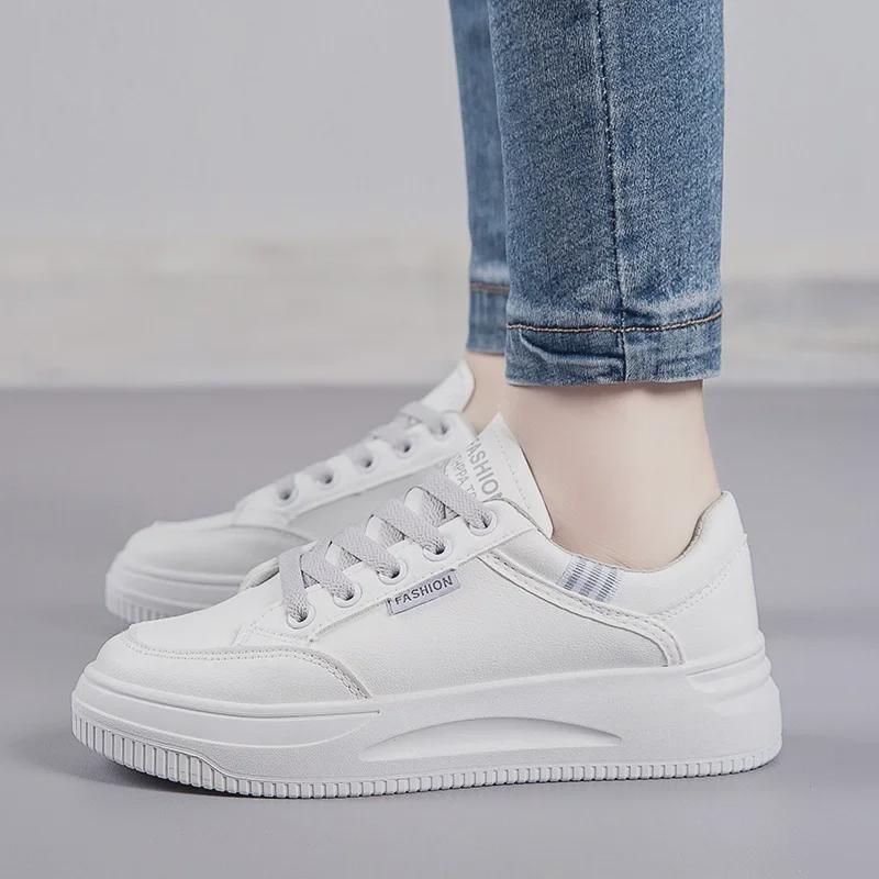 Dames 2025 Lichtgewicht Witte Leren Hoogteverhogende Sportieve Casual Schoenen - Ademend Zachte Dikke Zool voor Lente & Herfst