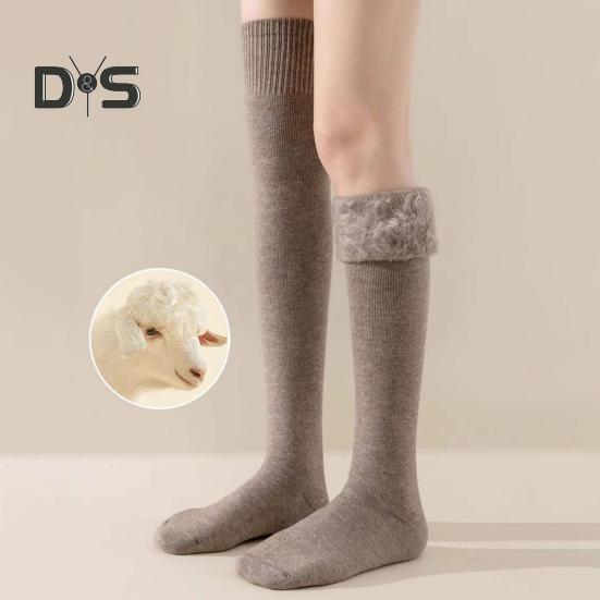 1 Pair Women Winter Socks Tihick Plush Over Knee Socks Anti-slip Solid Color Warm Thickened Stockings Warmth Socks for Various Occasions